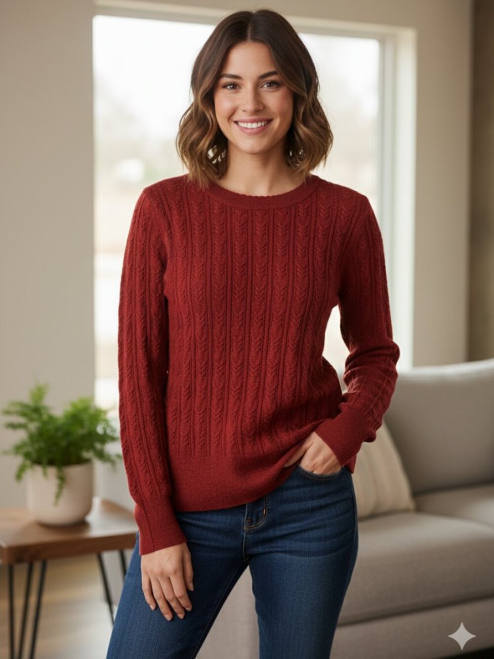 Women's Eddie Bauer Cable Knit Tweed Look Medium Weight Sweater - Size Small